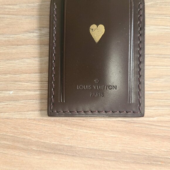 LOUIS VUITTON Luggage Tag Dark Brown Leather Gold Heart - Picture 6 of 6